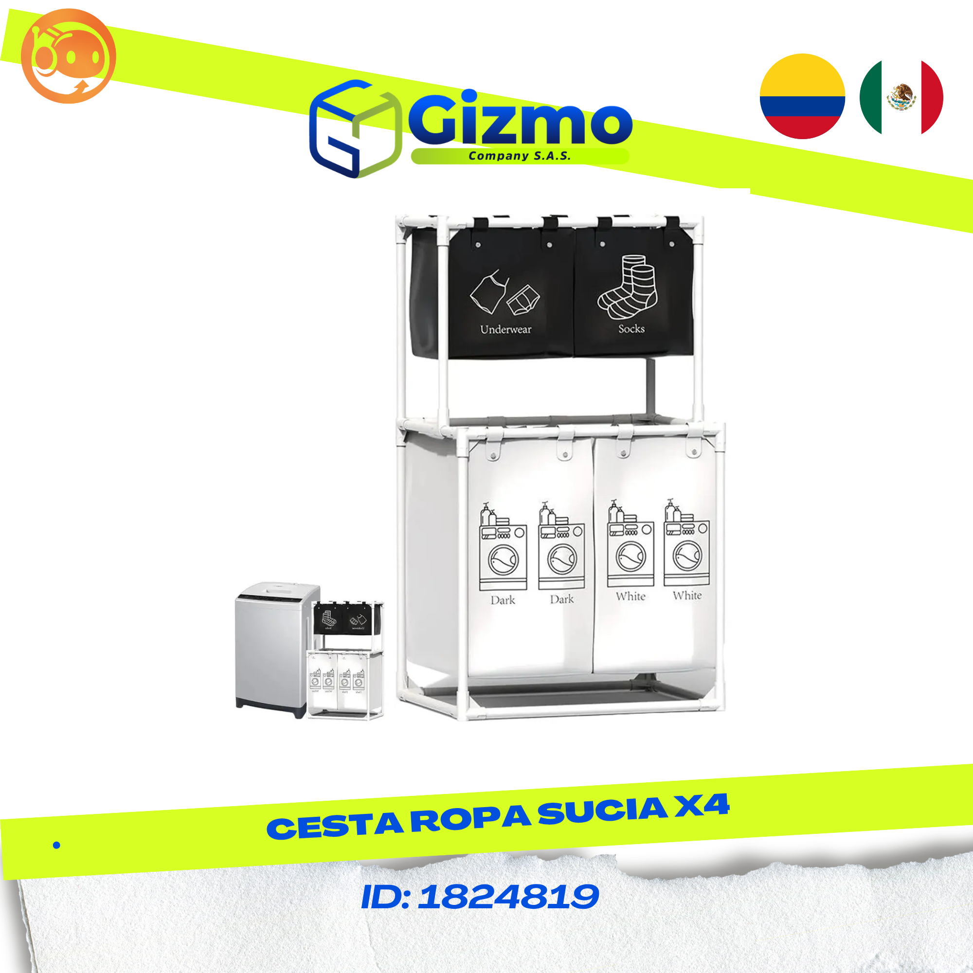 Sesta de Ropa Sucia Organizador x4